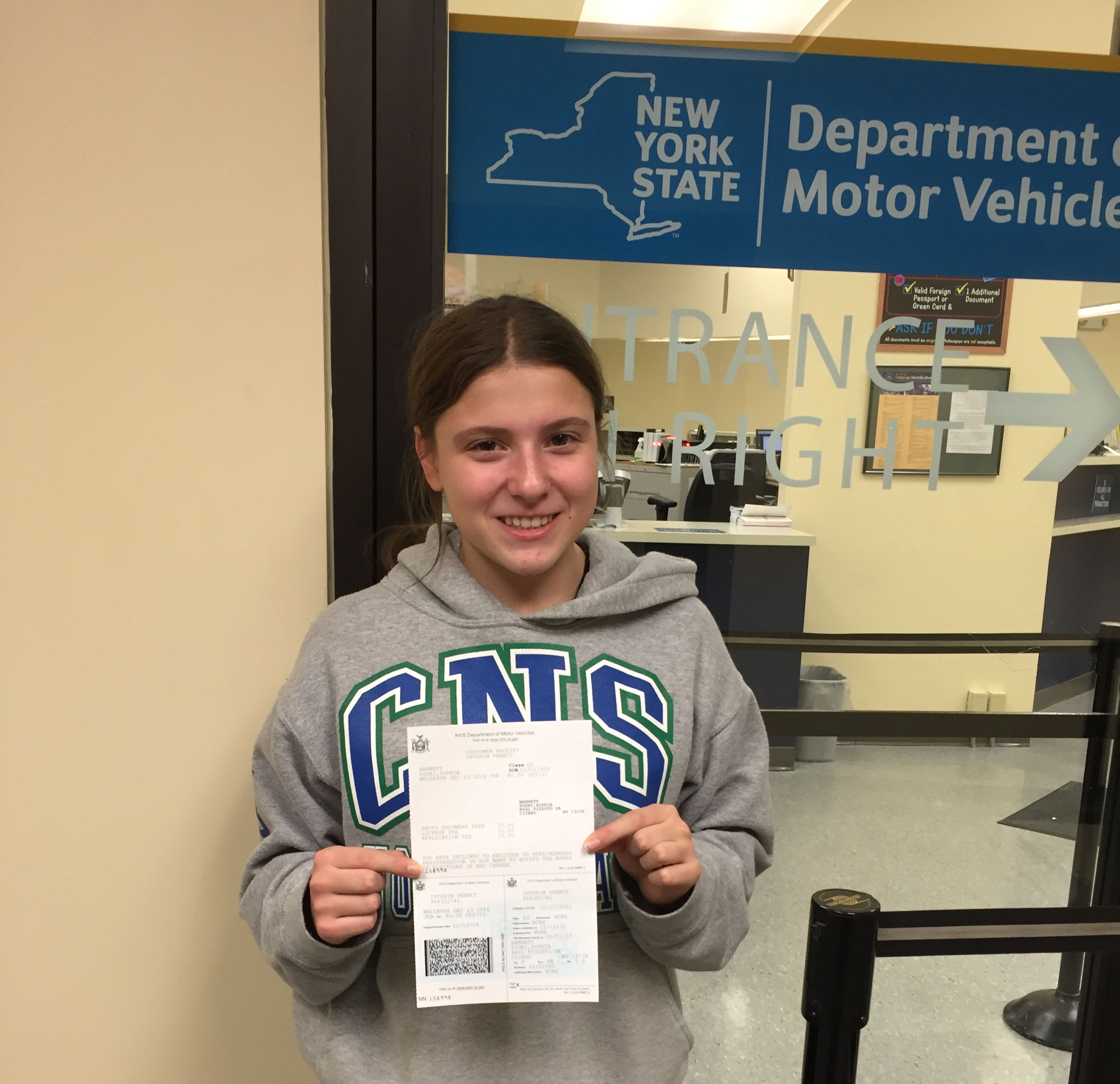Sweet 16 - NYS Drivers license permit