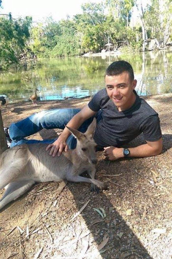 Patrick - with kangaroo in Australia