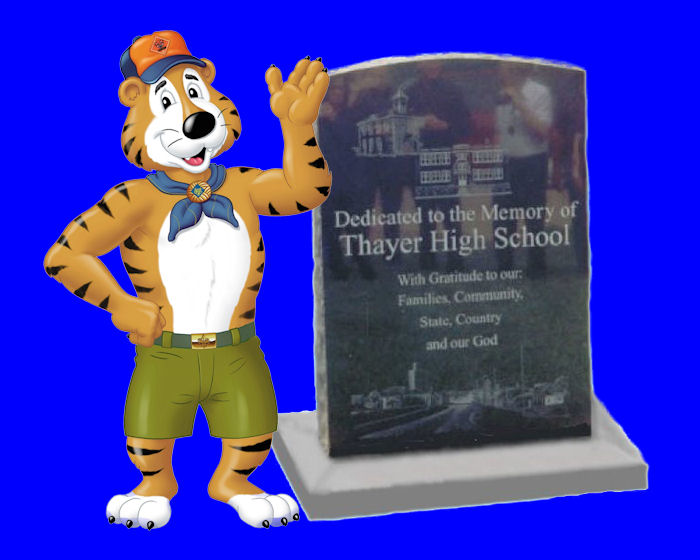 Thayer Tiger Mascot and our High School Memorial Stone